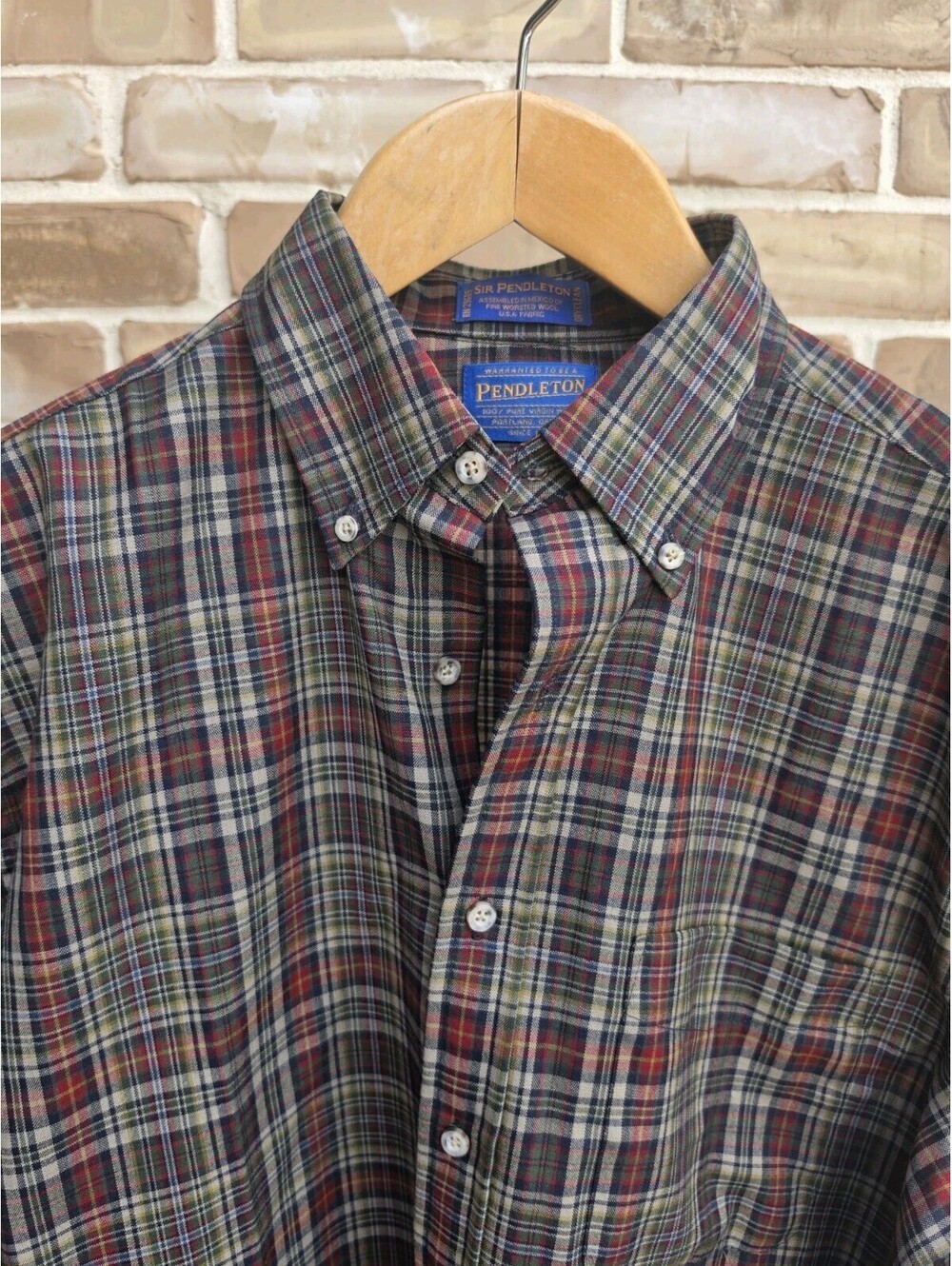 Sir Pendleton Men's L 100% Virgin Worsted Wool Plaid Shirt USA Fabric